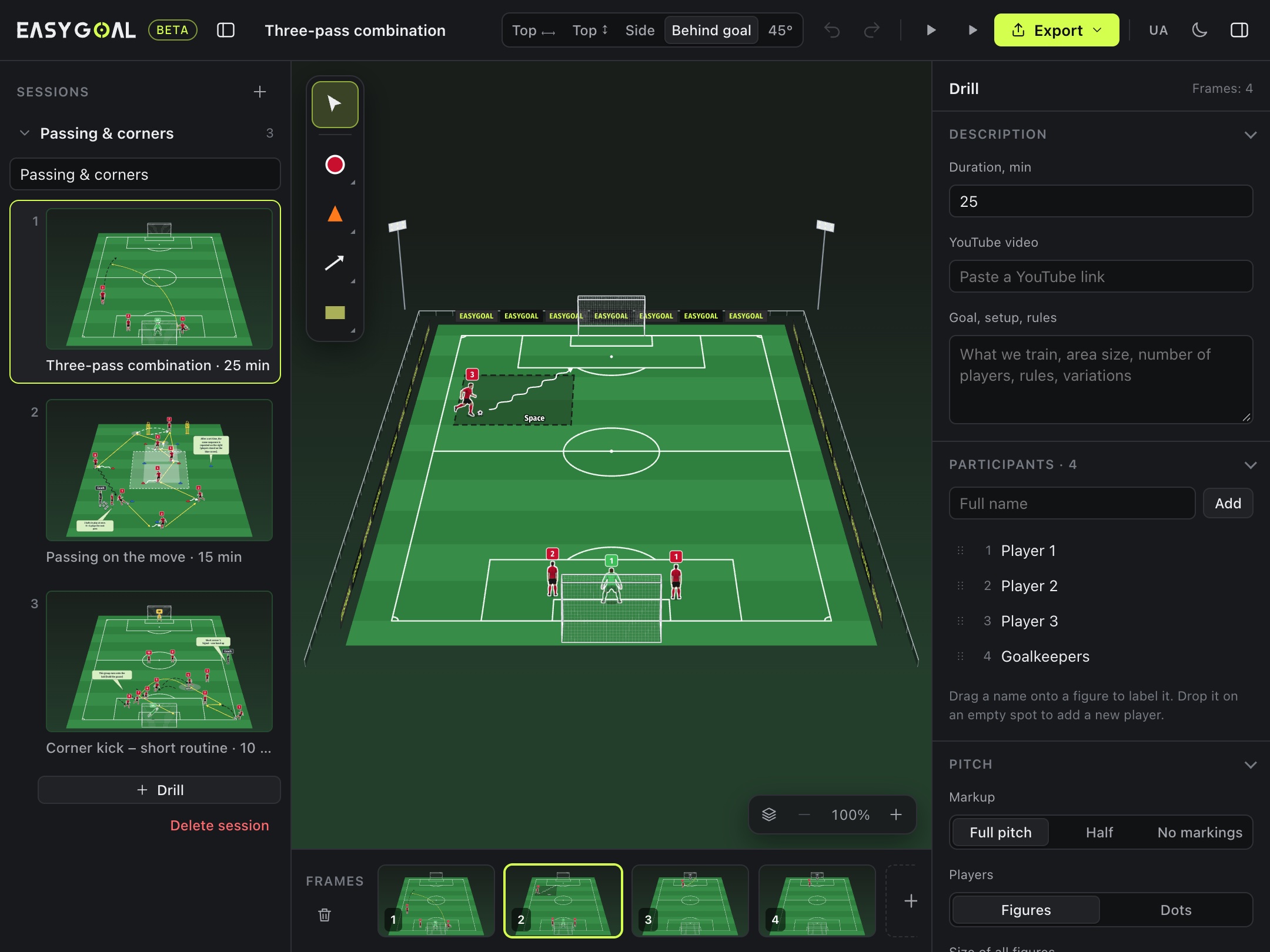 Drill frames under the pitch