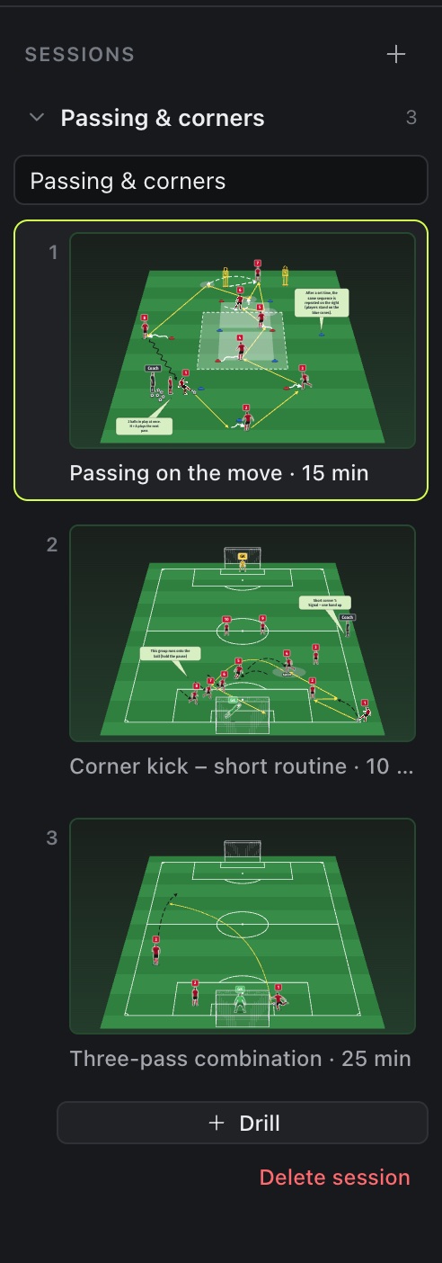 The session library with drill thumbnails